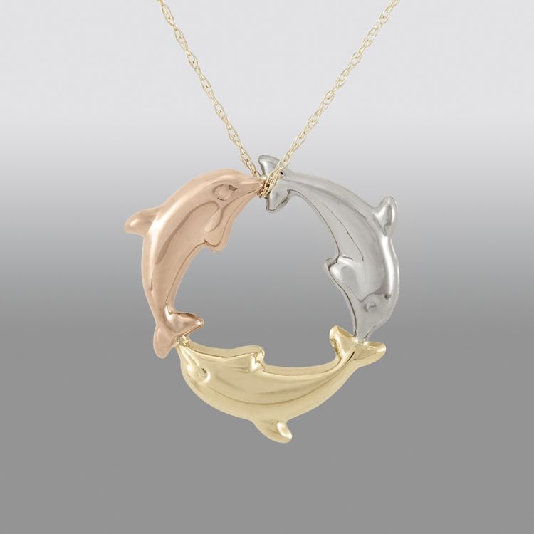 10k Tricolor Gold Dolphin Pendant