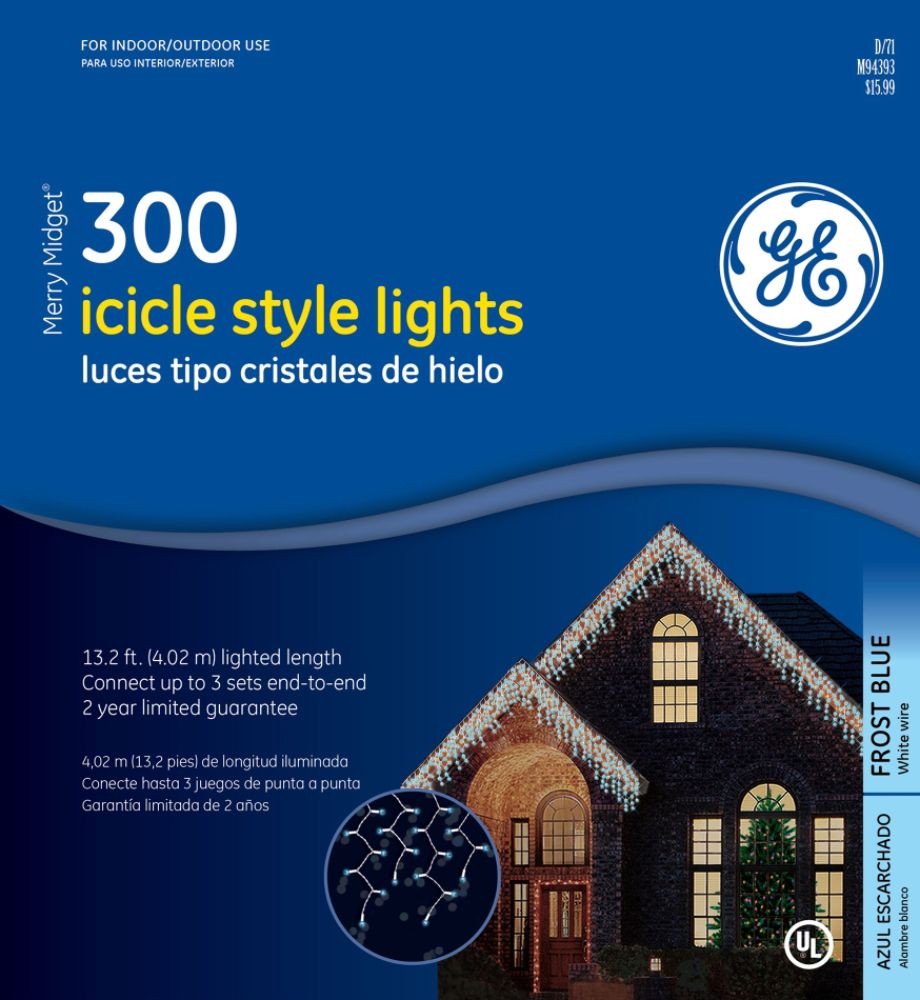 GE Merry Midget Icicle 300 Christmas Light Set - Frost Blue