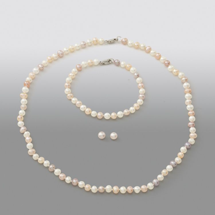 5.5-6mm Pastel Multi-color Pearl Necklace, Bracelet And Earring Set