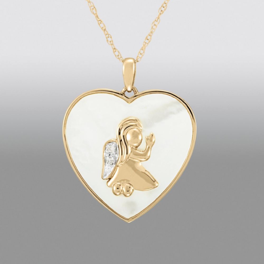 Mother-of-Pearl and Diamond Heart with Angel Pendant. 10K Yellow Gold at Sears.com