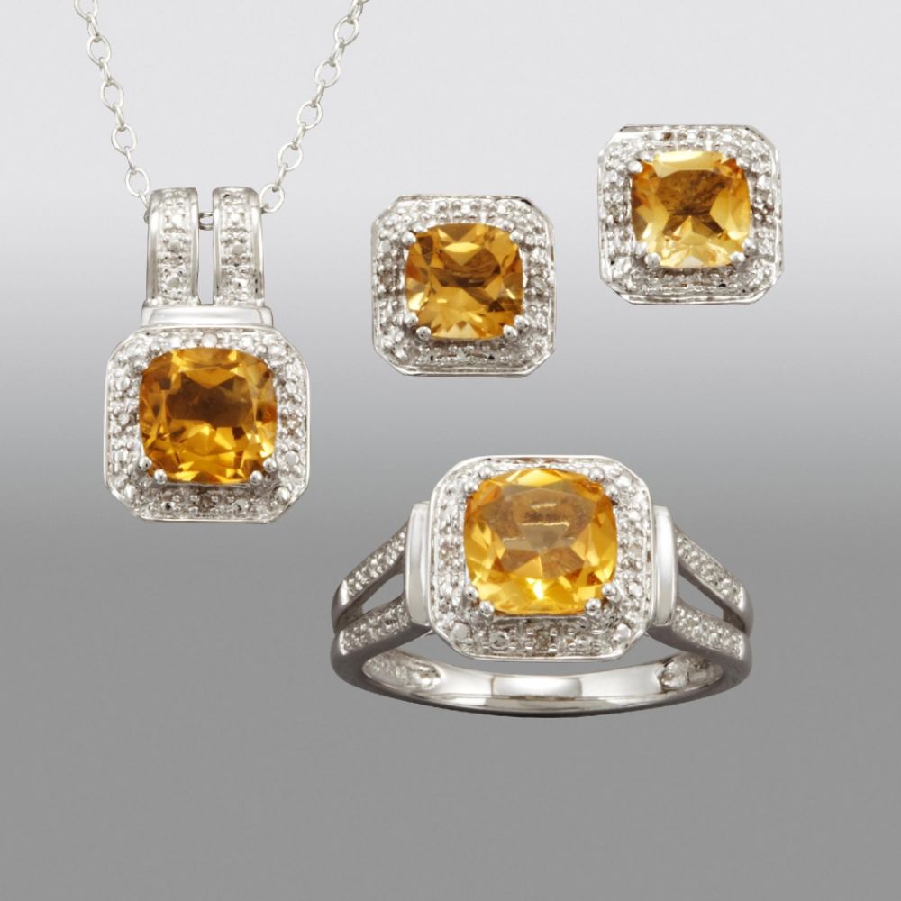 Cushion Citrine & Diamond Accent 3-Piece Jewelry Set in Sterling Silver at Sears.com