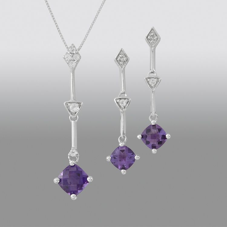 Amethyst, White Topaz & Dia Pendant & Earring Set in SS at Sears.com
