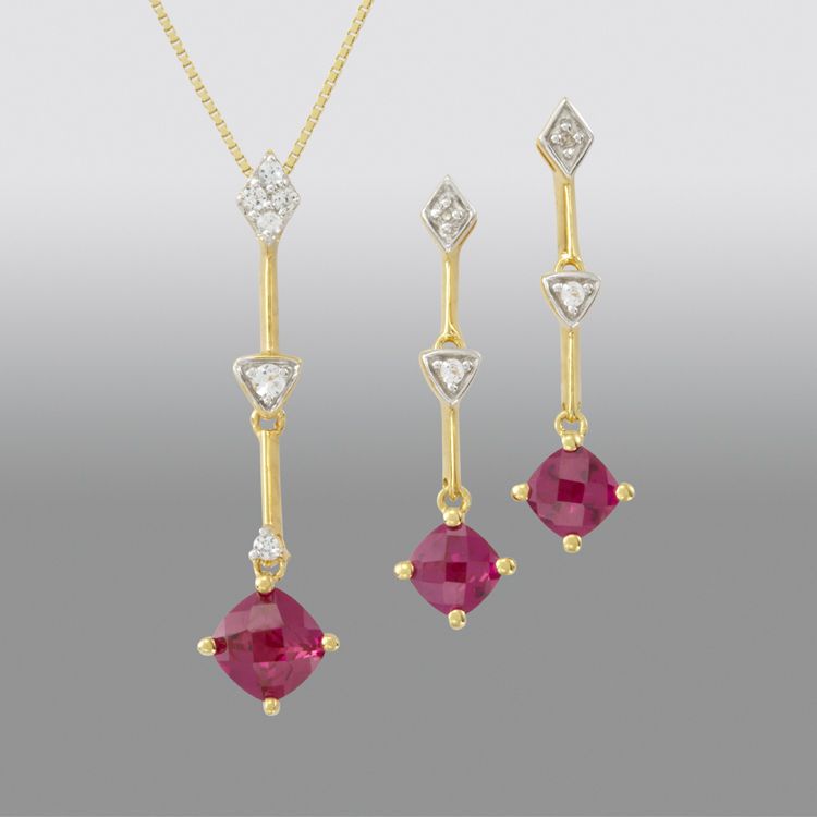 &nbsp; Lab Created Ruby, Sapphire & Diamond Accent Earrings- 14K Gold over SS
