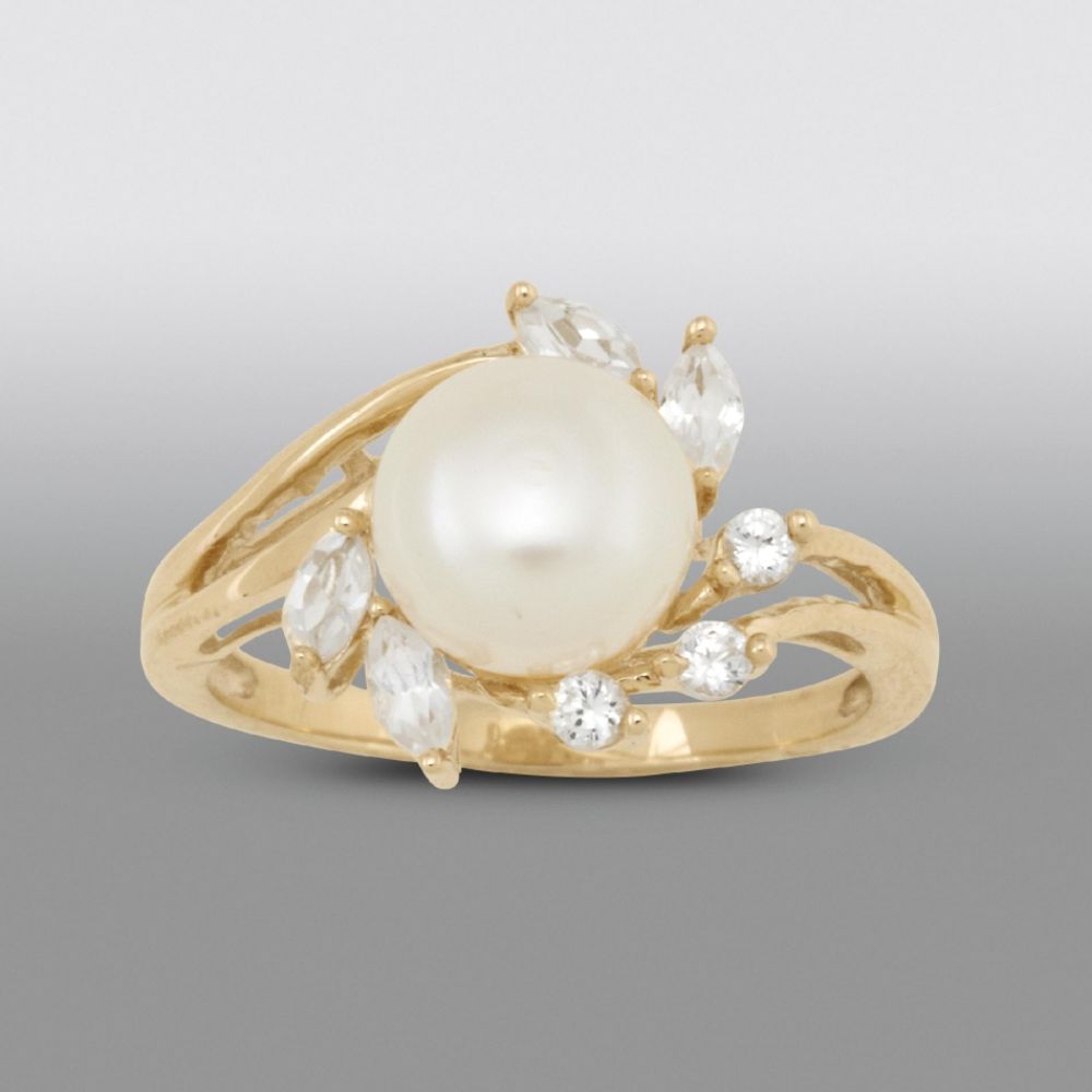 Cultured Freshwater Pearl and White Lab Created Sapphire Ring. 10K Yellow Gold at Sears.com