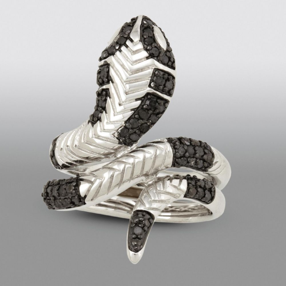 1/2 cttw Black Diamond Snake Ring. Sterling Silver