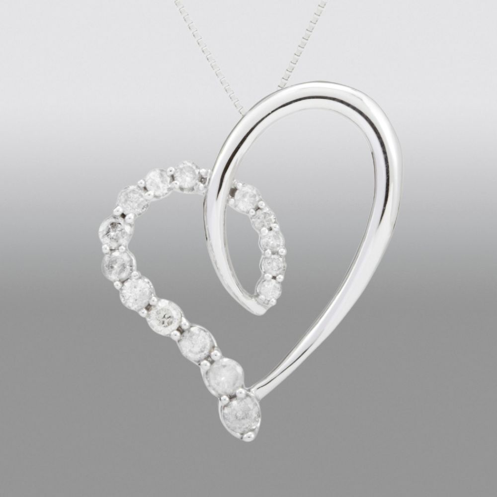 Journey 1/2 cttw Diamond Heart Pendant. 10K White Gold