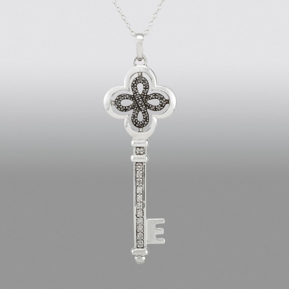 1/10 cttw Black & White Diamond Key Pendant in Sterling Silver