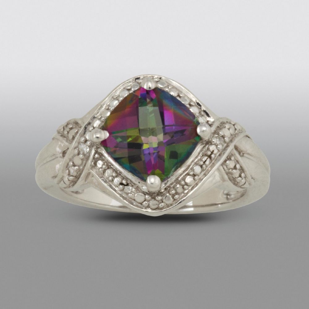 Mystic Fire Checkerboard Cut Gemstone Diamond Ring