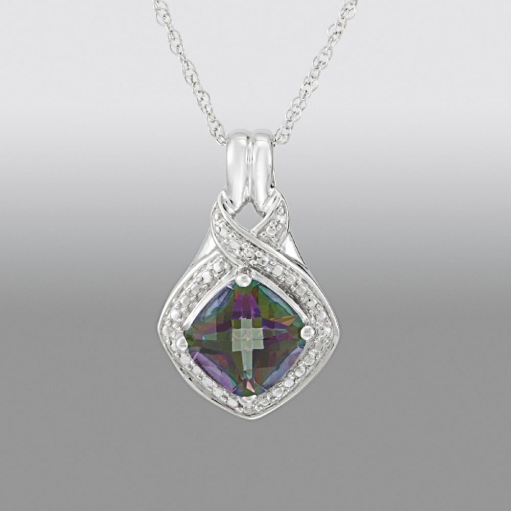 Mystic Fire Checkerboard Cut Gemstone Diamond Pendant