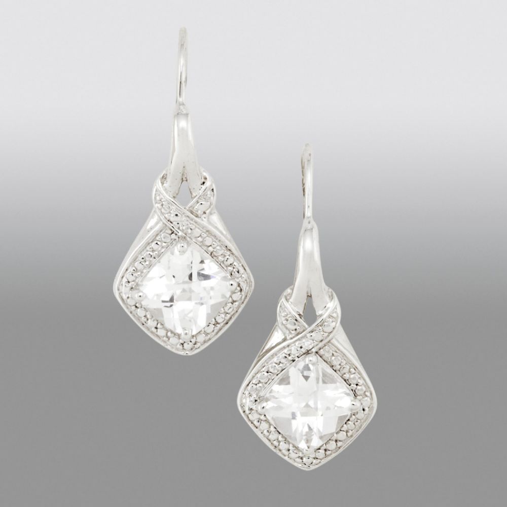 Created White Sapphire Checkerboard Cut Gemstone Diamond Earrings