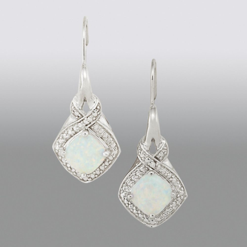 Created Opal Checkerboard Cut Gemstone Diamond Earrings