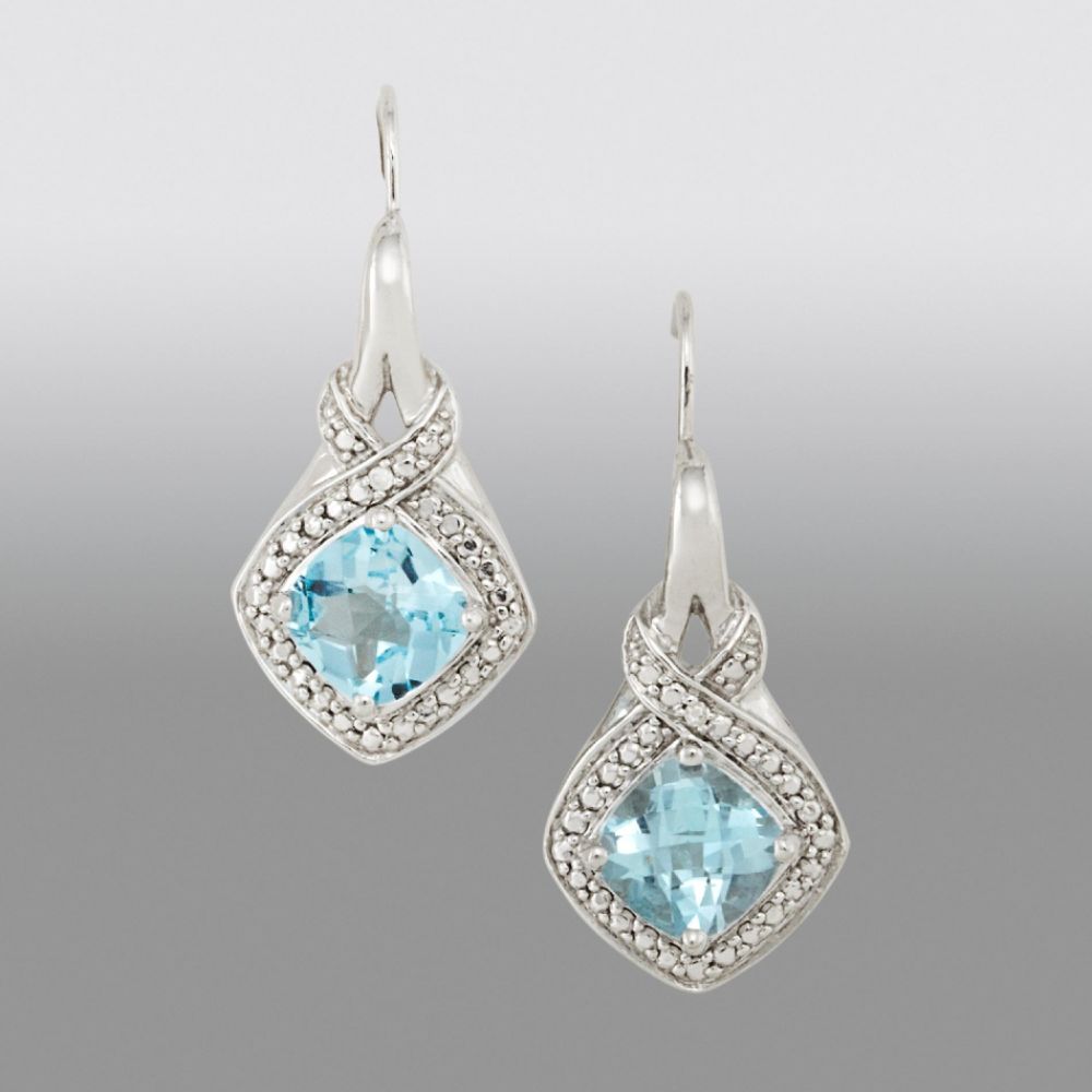 Sky Blue Topaz Checkerboard Cut Gemstone Diamond Earrings at Sears.com