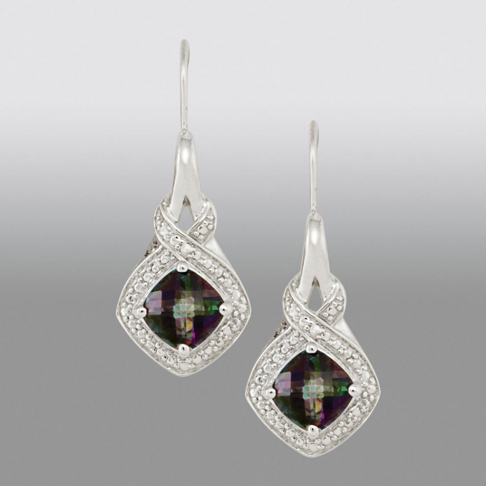 Mystic Fire Checkerboard Cut Gemstone Diamond Earrings