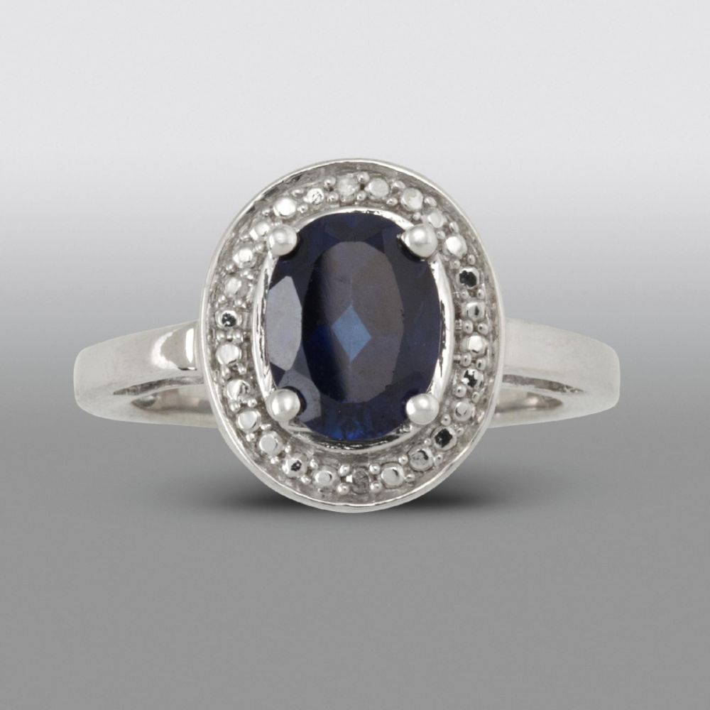 Created Sapphire Oval Gemstone Diamond Ring