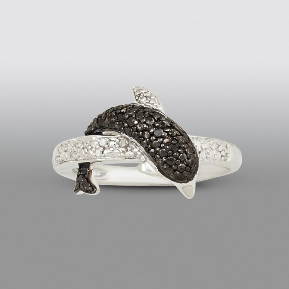 1/8 c.t. tw Black & White Diamond Dolphin Ring in Sterling Silver at Sears.com