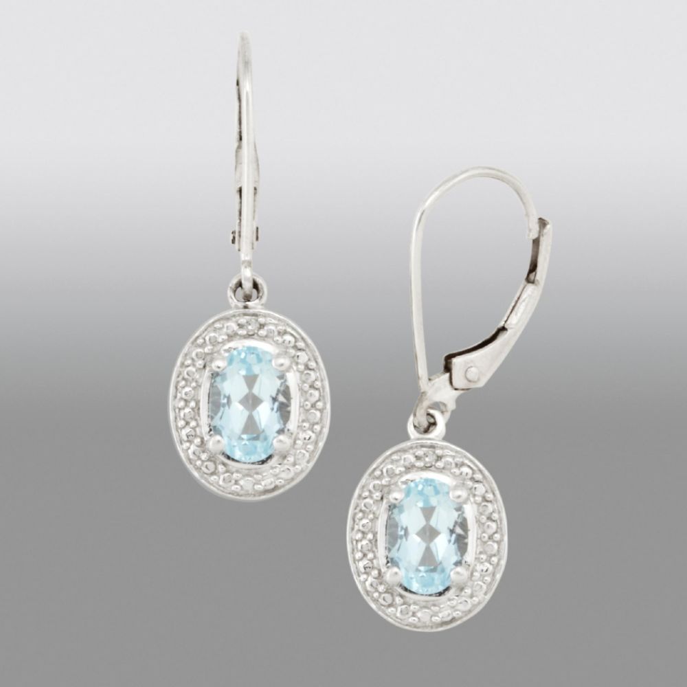 Sky Blue Topaz Oval Gemstone Diamond Earrings