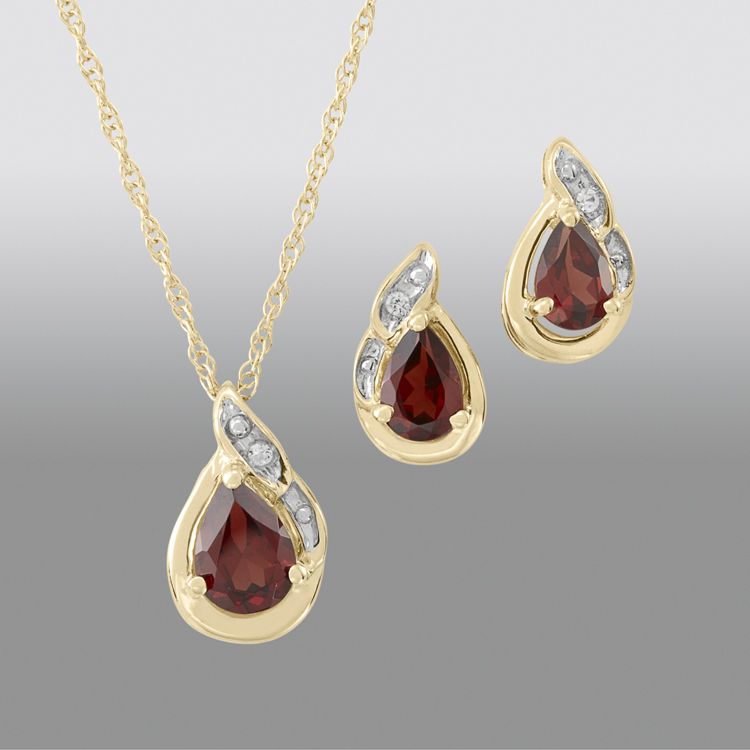 Garnet Pear Pendant and Earring Set