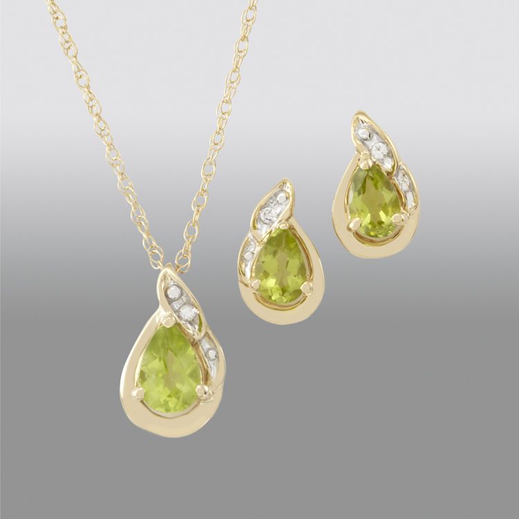 Peridot Pear Pendant and Earring Set