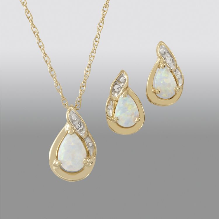 Created Opal Pear Pendant and Earring Set