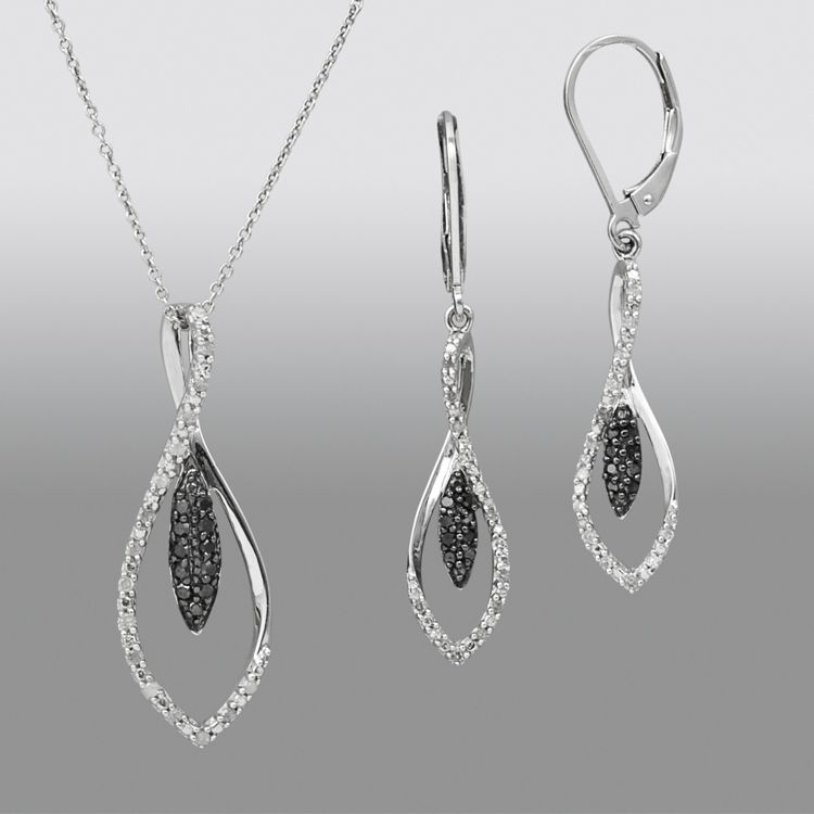 1/2 cttw Black and White Diamond Earring and Pendant Set in Sterling at Kmart.com