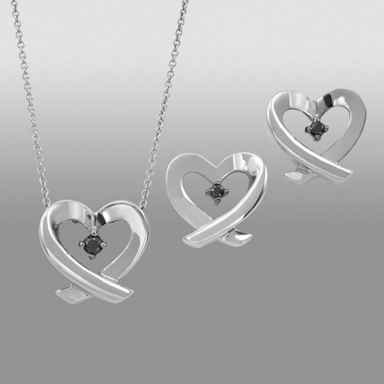1/10 cttw Black Diamond Heart Earring and Pendant Set in Sterling Sil at Kmart.com