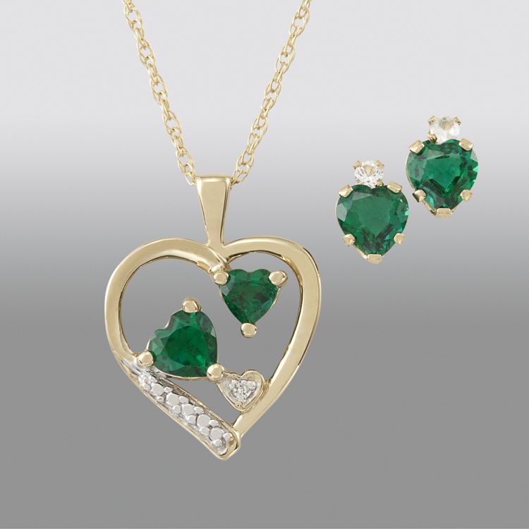 Created Emerald Double Heart Pendant and Earring Set at Sears.com