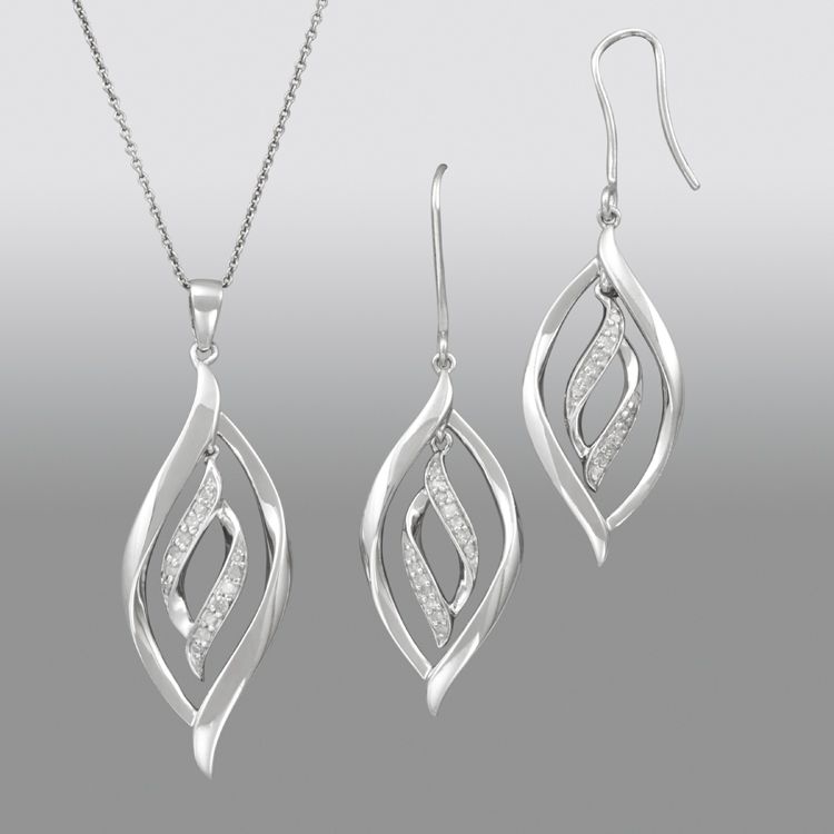 1/4 cttw Diamond Elliptical Earring and Pendant Set in Sterling Silver at Kmart.com