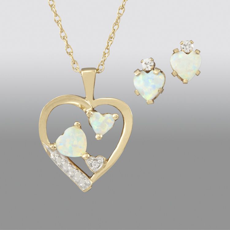 Created Opal Double Heart Pendant and Earring Set at Sears.com