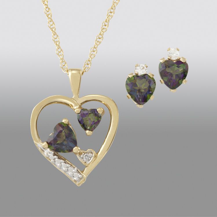 Mystic Fire Double Heart Pendant And Earring Set