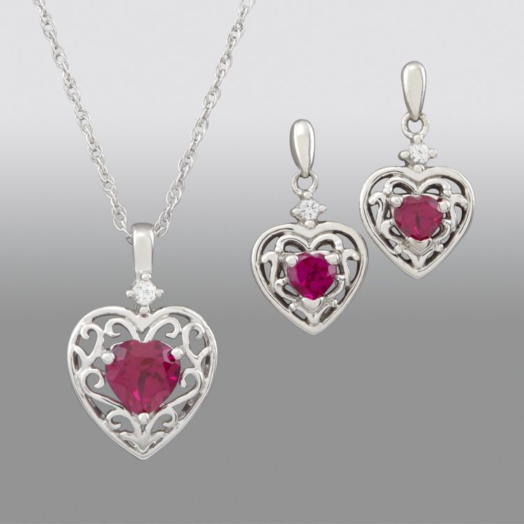 Created Ruby Heart Scroll Pendant and Earring Set at Sears.com