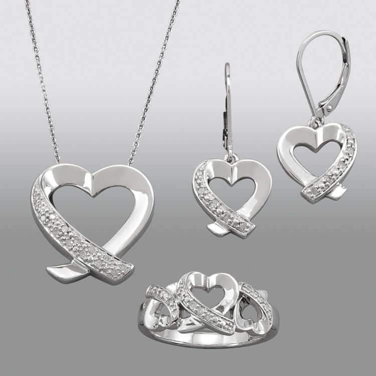 1/4 cttw Diamond Heart Earring, Pendant and Ring Set in Sterling Silver at Kmart.com