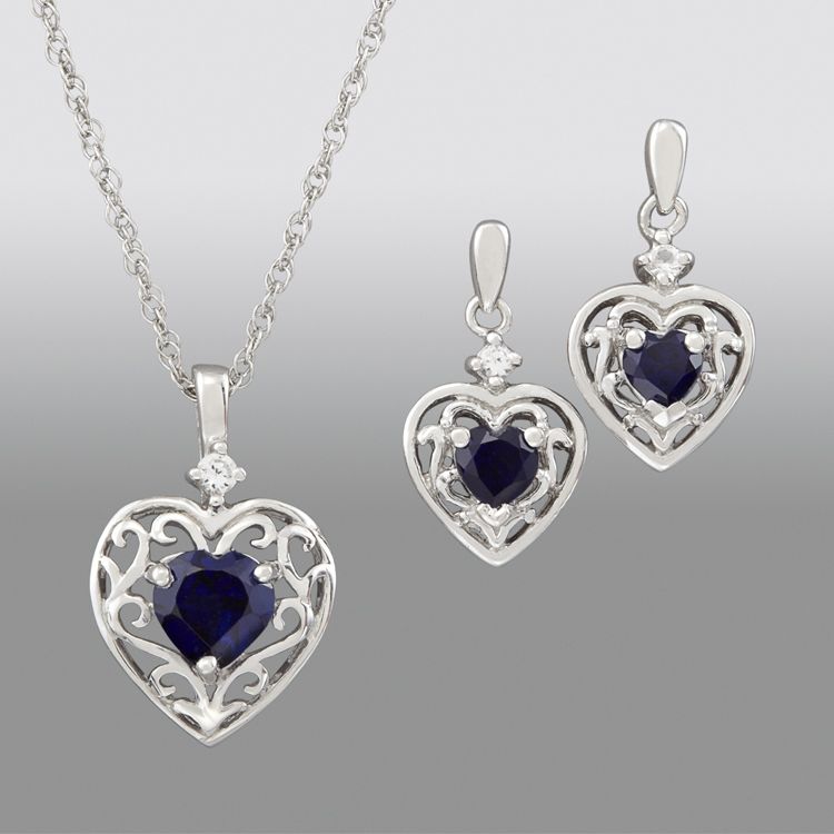 Created Sapphire Heart Scroll Pendant and