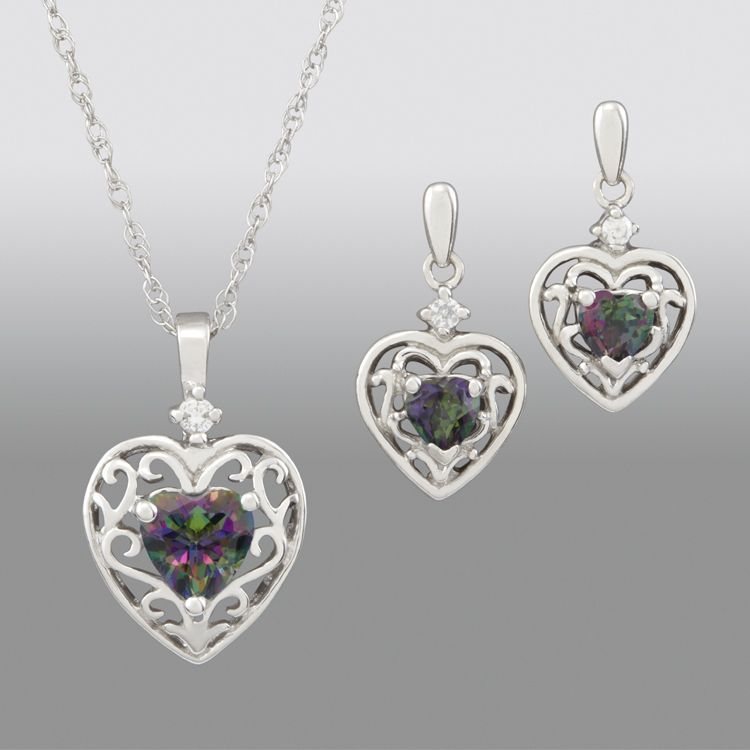 Mystic Fire Heart Scroll Pendant And Earring Set