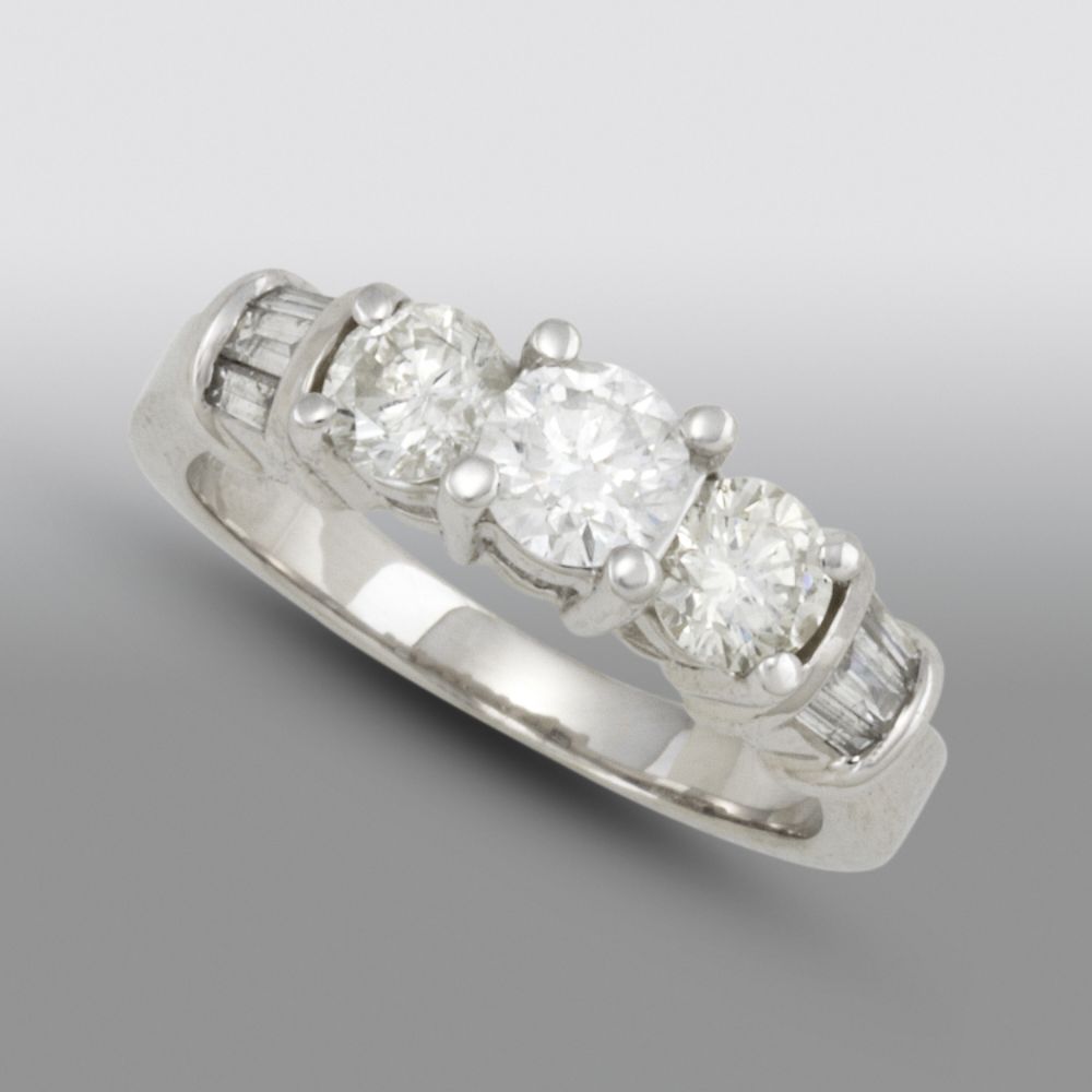1-1/2Round & Baguette Diamond Ring in 14k Gold