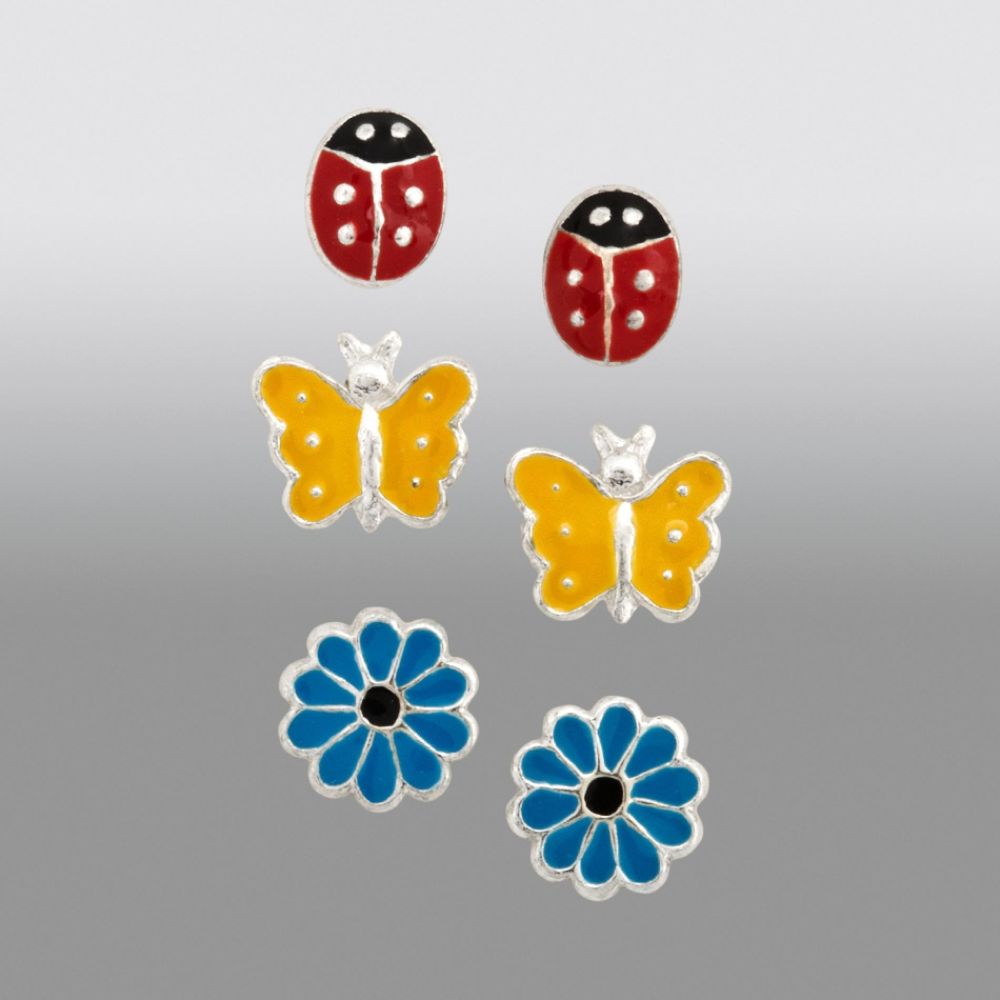 Girls 3-Pair Enamel Lady Bug, Butterfly and Flower Stud Earring Set in SS at Sears.com