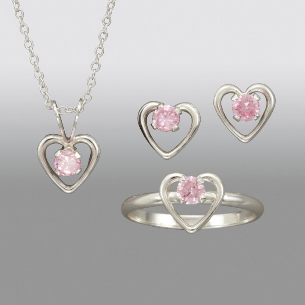 Heart Pendant, Earring and Ring Set in Sterling Silver