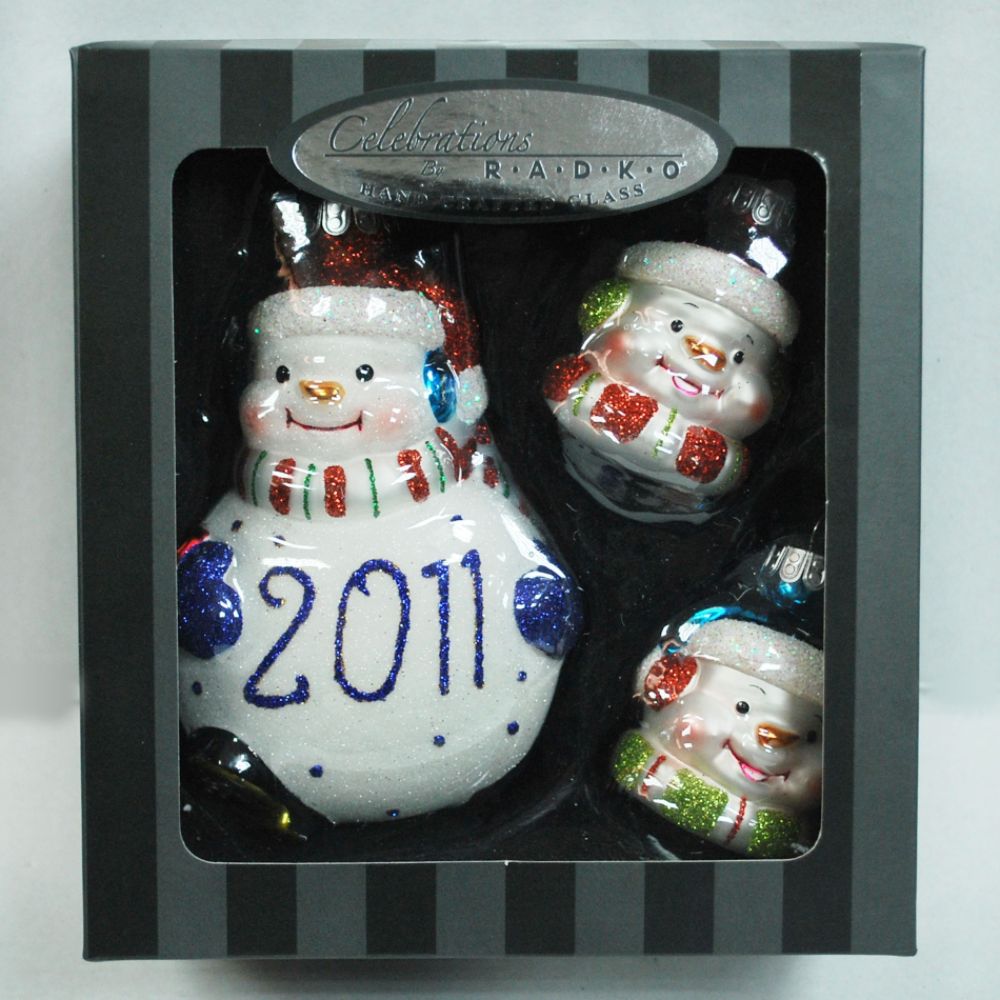 Celebrations by Radko 3ct. Glass Figural Ornament Set - 2011 Snowman With Minis at Kmart.com