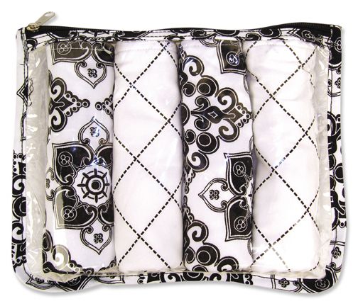 Trend-Lab Zip Pouch 4pk Burp - Black & White Versailles