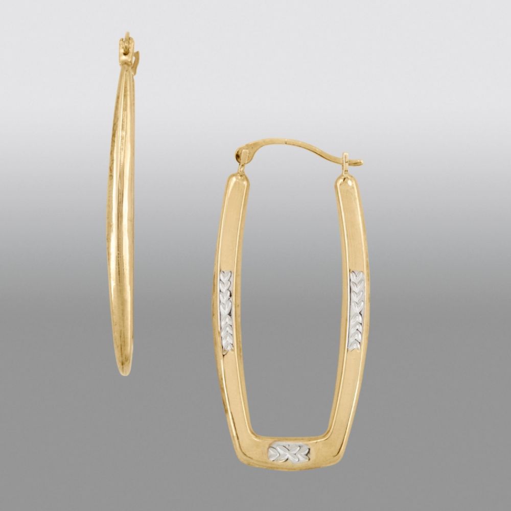 Two-tone Elongated Hoop Earrings in 14K Gold and Sterling Silver at Sears.com