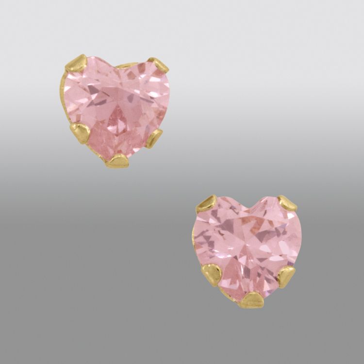 Childs Cubic Zirconia Pink Heart Stud Earrings. 14K Yellow Gold at Sears.com