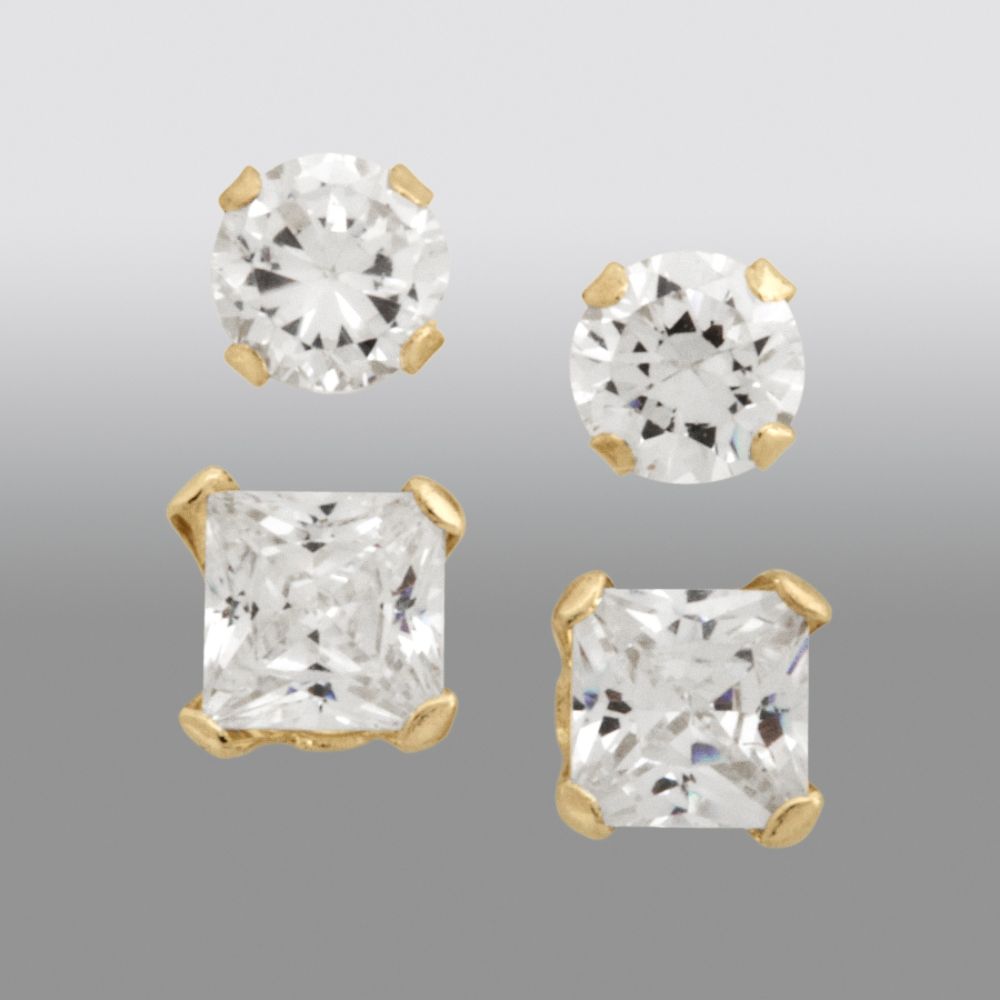 Childs Cubic Zirconia 2-Pair Stud Earring Set. 14K Yellow Gold at Sears.com