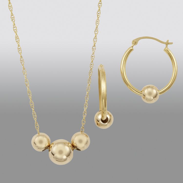 Ball Hoop Earring and Pendant Set in 14K Gold and Sterling Silver at Sears.com