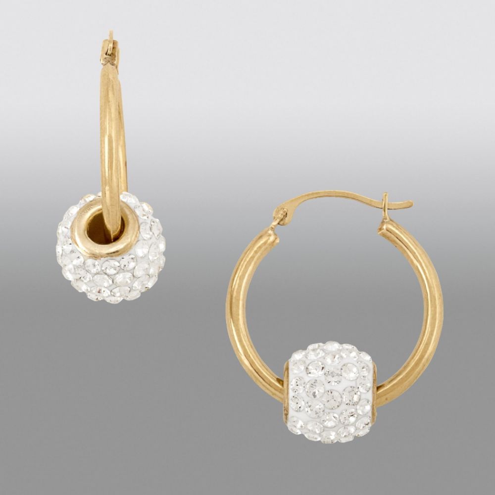 Swarovski Swarovski Crystallized 20mm Slider Ball Hoop Earrings. 14K Yellow Gold
