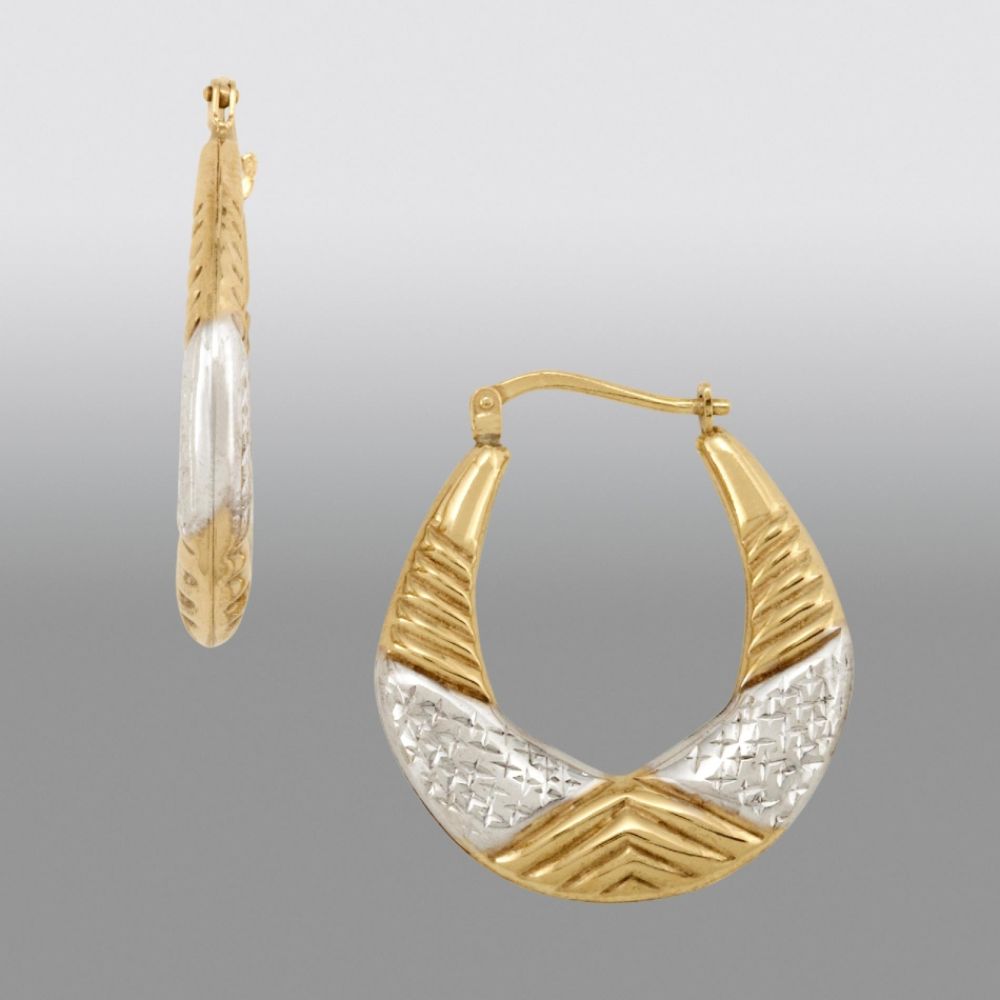 Two-tone Ribbed Hoop Earrings in 14K Gold