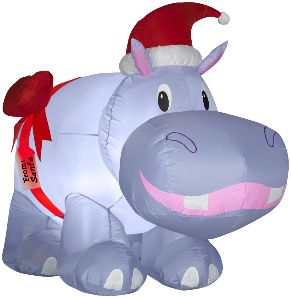 Airblown 6ft Hippo with Santa Hat