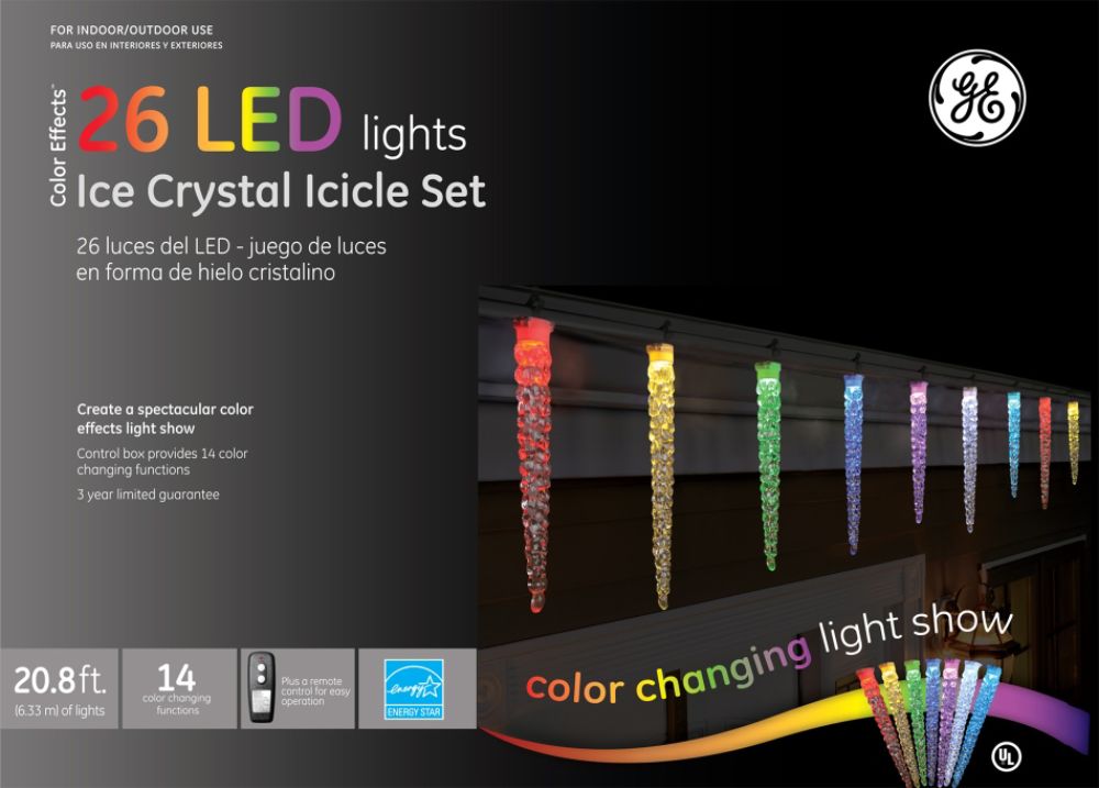 GE Color Effects 26 LED Ice Crystal Icicle Color Changing Christmas Light Show Set
