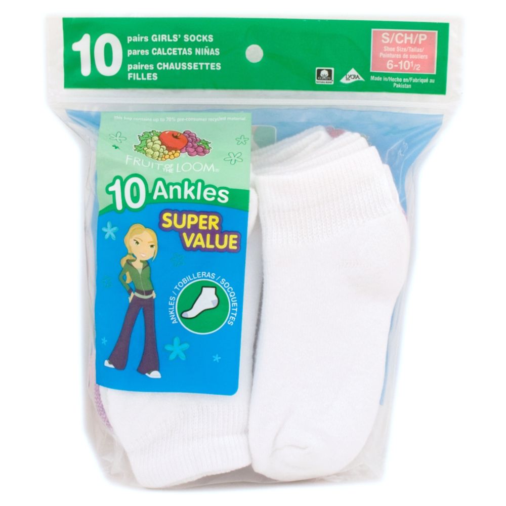 Fruit of the Loom Girls Ankle Crew Small Socks - 10 Pair at Kmart.com