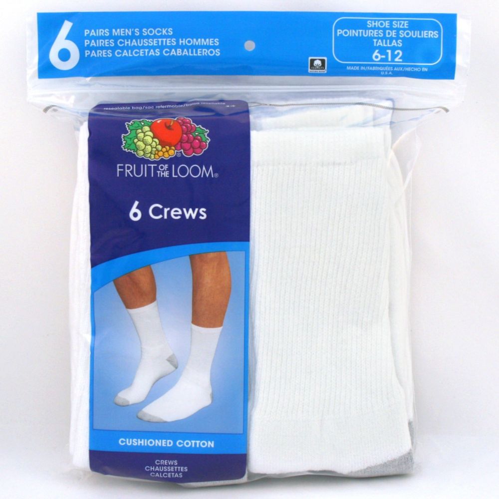 Fruit of the Loom Men's White Crew Sport Sock
