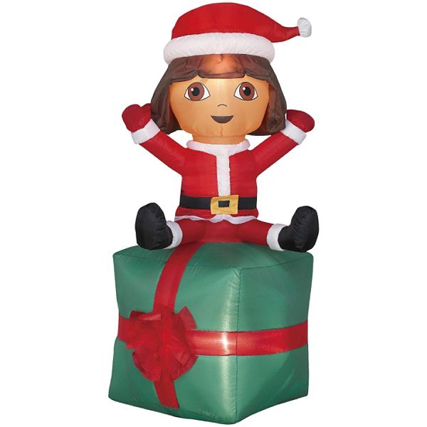 Dora The Explorer Airblown 4ft Dora With Santa Hat On Present