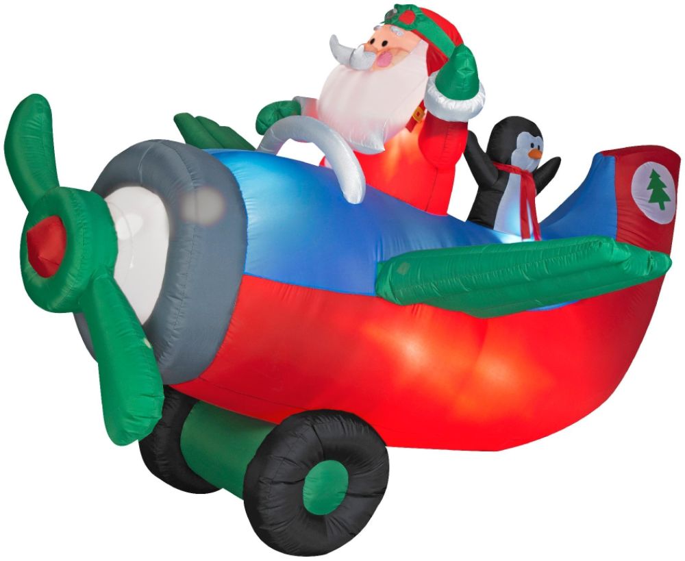 Airblown Animated Santa and Penguin in Airplane